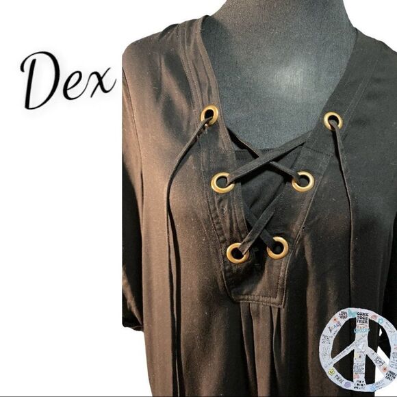 $10$ add on Dex NWT black cotton tunic midi dress with grommet &  tie neckline. - Picture 3 of 10